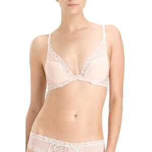 New NATORI Women's Cameo Rose Feathers Plunge Basics T-Shirt Bra Size 32 B
